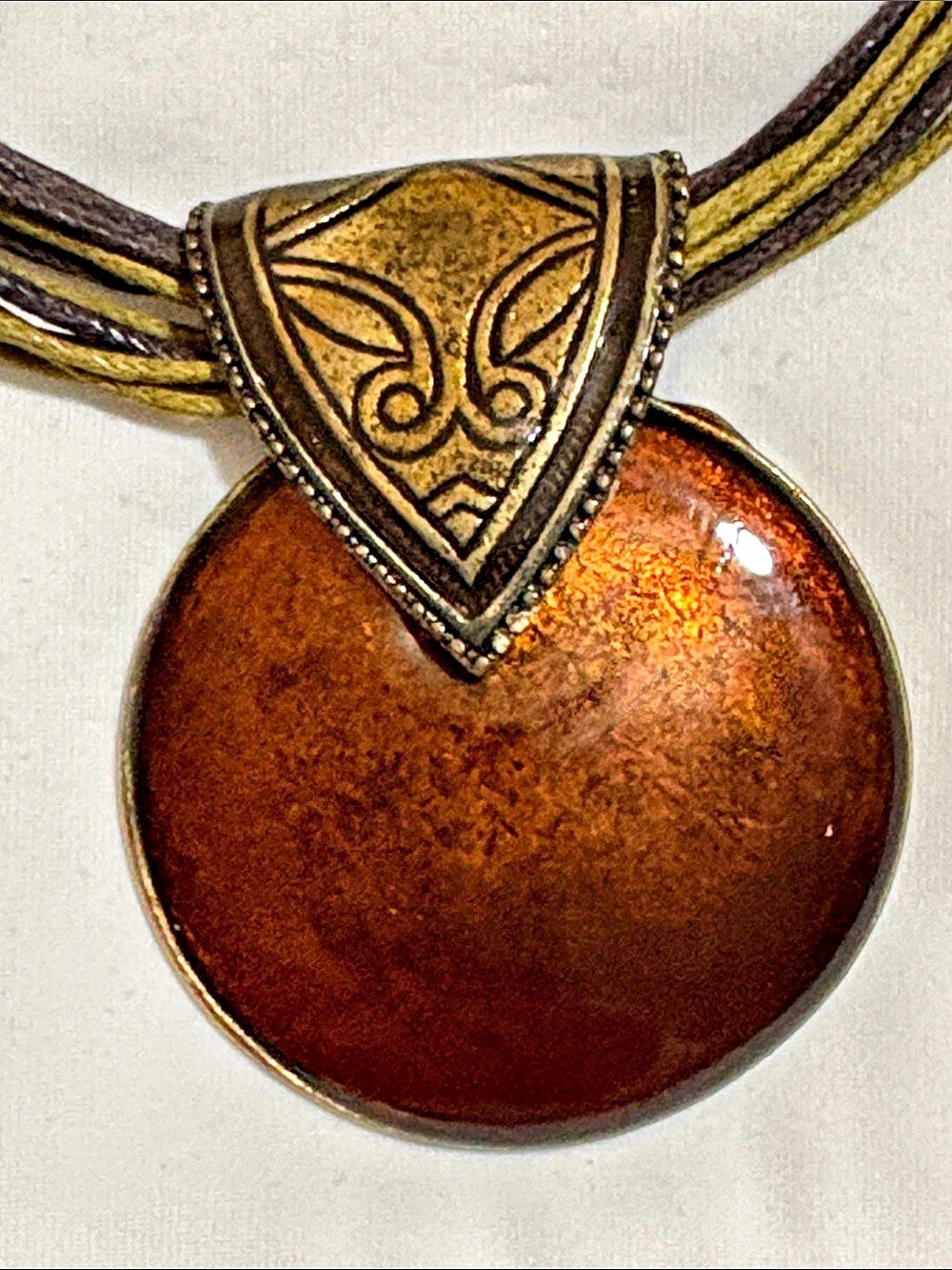 Layered Cord Pendant Necklace in Brown & Gold